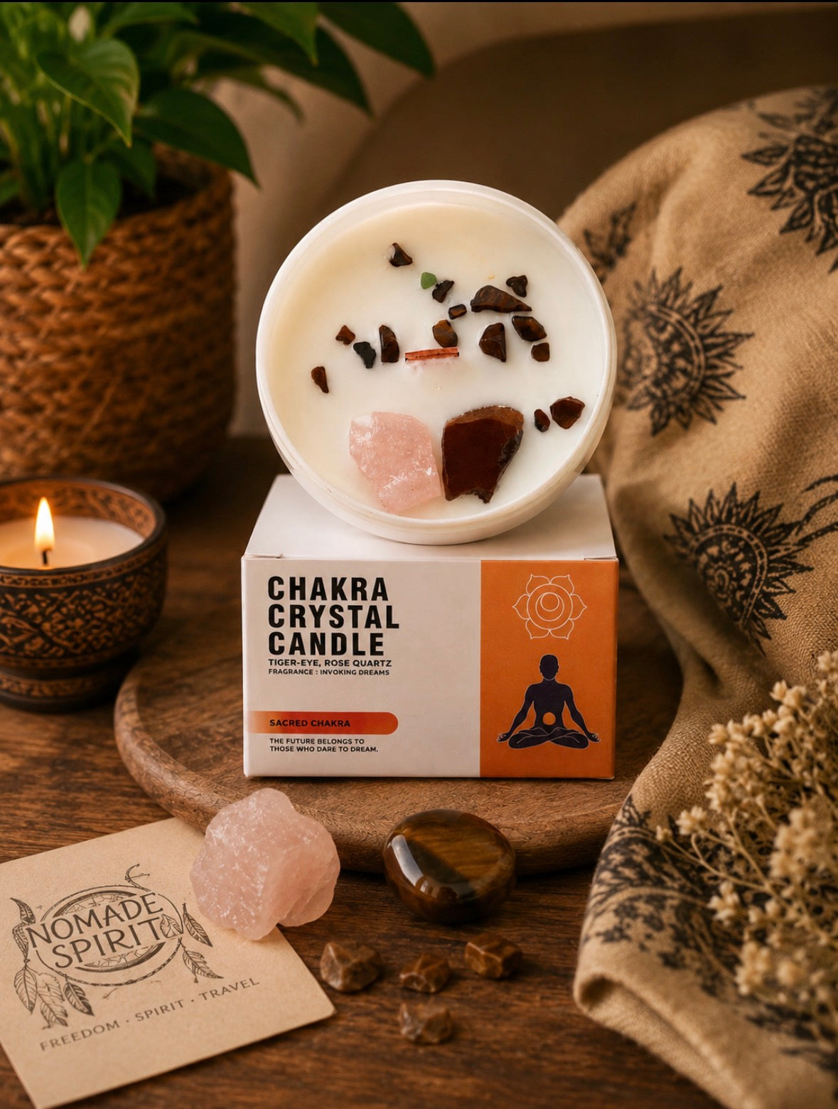 Bougie Chakra Sacré aux Cristaux Naturels – Énergie & Bien-être