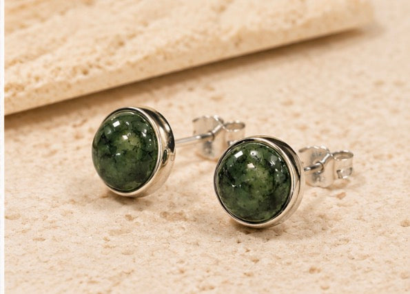 💚 Boucles d’Oreilles en Argent 925 & Agate Mousse AA – Pierre Naturelle 8 mm