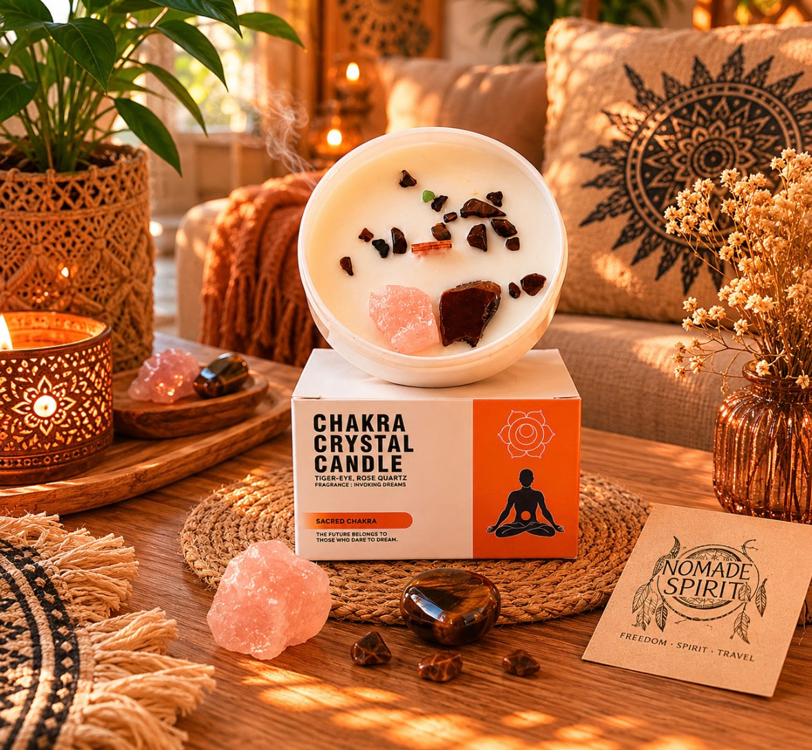 Bougie Chakra Sacré aux Cristaux Naturels – Énergie & Bien-être
