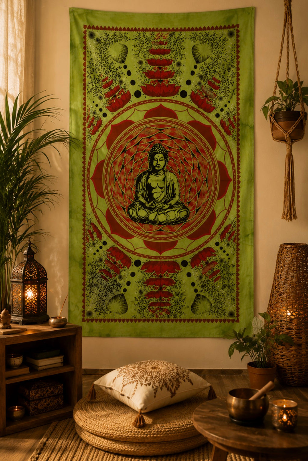 🧘 Mini Tenture Bouddha Love Flower Verte