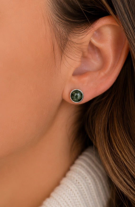💚 Boucles d’Oreilles en Argent 925 & Agate Mousse AA – Pierre Naturelle 8 mm