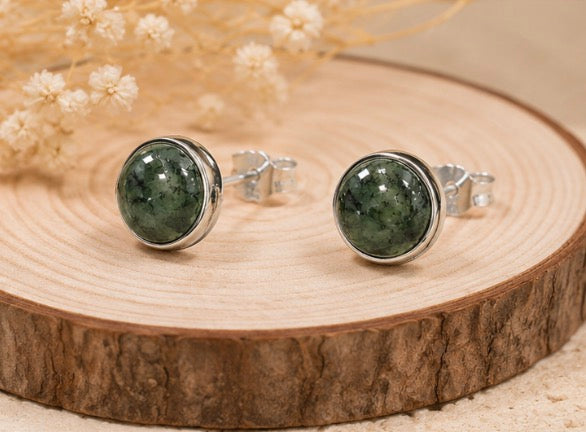 💚 Boucles d’Oreilles en Argent 925 & Agate Mousse AA – Pierre Naturelle 8 mm