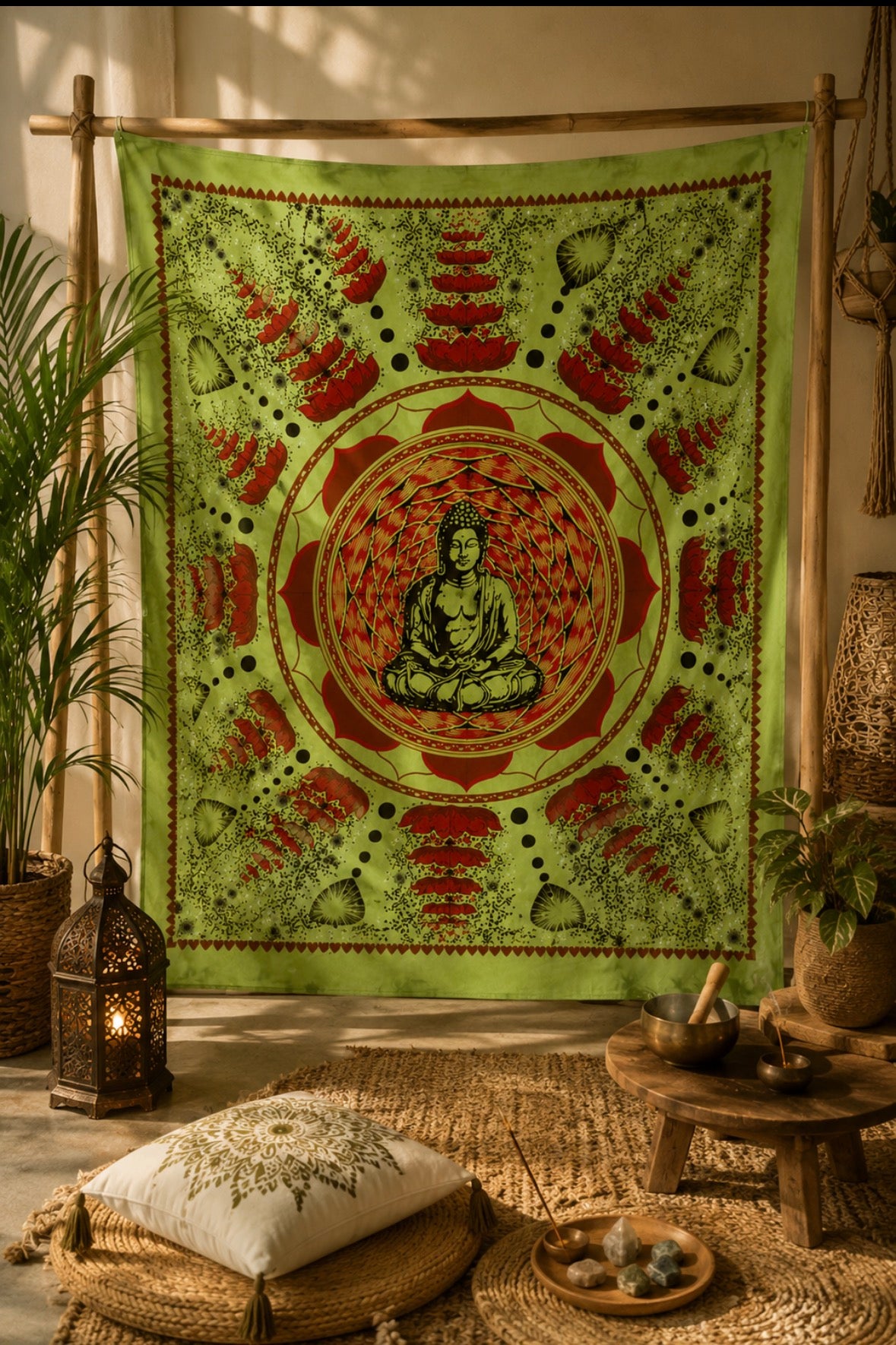 🧘 Mini Tenture Bouddha Love Flower Verte