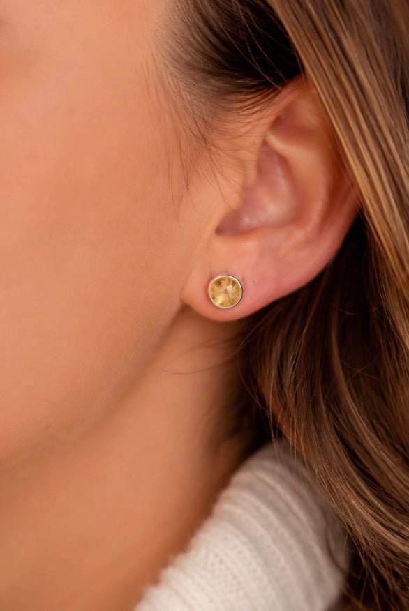💛 Boucles d’Oreilles en Argent 925 & Citrine Naturelle AA – Pierre 8 mm