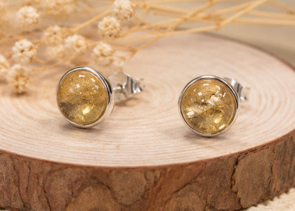 💛 Boucles d’Oreilles en Argent 925 & Citrine Naturelle AA – Pierre 8 mm